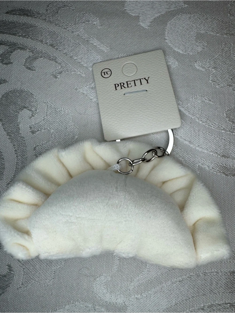 NWT Pretty White Plush Dumpling Keychain bag charm